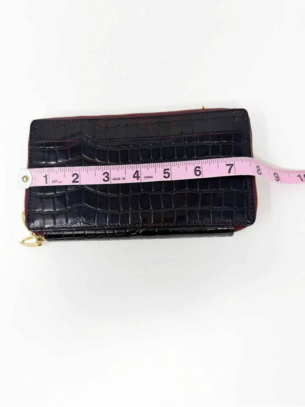 Tusk Croc Embossed Leather Double Zip Around Continental Wallet Burgundy